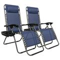 LemoHome Set of 2 Zero Gravity Lounge Chair Recliners for Patio Pool w/ Cup Holder Tray Blue