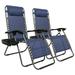 LemoHome Set of 2 Zero Gravity Lounge Chair Recliners for Patio Pool w/ Cup Holder Tray Blue