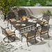 Magic Union 7 Pieces Outdoor Dining Set Cast Aluminum Retro Patio Dining Set Includes 59 Rectangular Dining Table with Umbrella Hole 4 Stackable Dining Chairs and 2 Swivel Chairs with Khaki Cushions