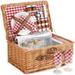 Wicker Picnic Basket for 2 Person Willow Hamper Basket Sets with Insulated Compartment Handmade 2 Person Picnic Basket Classical Red Check with Utensils Cutlery Perfect for Picnic Camping