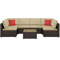 Alden Design 7-Piece Wicker Rattan Patio Lounge Furniture Set with Cushions Brown