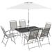 Outsunny 8 Piece Patio Dining Set with Umbrella Folding Chairs Table Gray