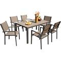 Devoko Patio Dining Set 7 Piece Outdoor Furniture with Rectangular Table and 6 Stackable Chairs Family Conversation Set for Garden Backyard Deck