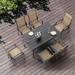 NUU GARDEN 7 Pieces Patio Dining Set All-Weather Outdoor Furniture with 6 Dining Chairs and 1 Rectangle Steel Dining Table with Umbrella Hole for Patio Deck Garden Brown