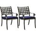 PURPLE LEAF Outdoor Dining Set Cast Aluminum 7-Piece Patio Furniture Set with 6 Dining Armchairs and 47 Round Table 6 Cushions Included for Lawn Yard Garden Lattice Navy Blue Pati
