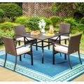 PHI VILLA 5 Piece Outdoor Dining Set for 4 37 Square Metal Dining Table & 4 Cushioned Rattan Wicker Chairs for Patio Deck Yard Porch