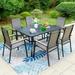 7 PCS Patio Dining Set with 6 Aluminum Sling Chair (Wooden Armrest) and 1 Wood-Like Top Table Outdoor Furniture for 6