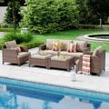 SUNSITT Patio Furniture Set 8-Piece Outdoor Wicker Furniture Set Patio Sectional Seating 3 Seater Couch Sofa Set with Waterproof Covers Brown Rattan & Beige Olefin Cushions