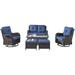 Rilyson Wicker Patio Furniture Set - 6 Piece Rattan Outdoor Sectional Conversation Sets with 2 Swivel Rocking Chairs 2 Ottomans 1 Sofa and 1 Coffee Table for Porch Deck Garden(Brown/Blue)