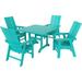 WestinTrends Ashore 7 Pieces Adirondack Outdoor Dining Set All Weather Poly Lumber Slatted Modern Farmhouse Outdoor Furniture Set 71 Trestle Dining Table and 6 Adirondack Dining Ch