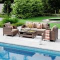 SUNSITT Patio Furniture Set 8-Piece Outdoor Wicker Furniture Set Patio Sectional Seating 3 Seater Couch Sofa Set with Waterproof Covers Brown Rattan & Beige Olefin Cushions