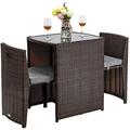 YFbiubiulife 3 PCS Wicker Outdoor Patio Patio Set for Small Space with Glass Top Table Dining Chairs Balcony Patio Table and Chairs for Garden Yard Porch