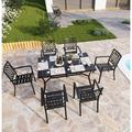 PHI VILLA 5 Piece Metal Patio Dining Set Outdoor Furniture Set with 4 Stackable Chairs and 37 Square Dining Table - Umbrella Hole 1.57