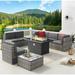 8PCS Patio Furniture Set with 44 Fire Pit Table Outdoor Sectional Sofa Set Wicker Furniture Set with Coffee Table (Brown Wicker)