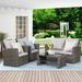 Wisteria Lane 4 Piece Outdoor Wicker Conversation Set for Porch Deck Brown Rattan Sofa Chair with Cushion