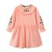 Posijego Girls Long Sleeve Dress Cotton Causal Crew Neck Floral Embroidery Pleated Dress Comfy Dress for Kids