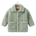 QUYUON Toddler Fleece Jackets Baby Girls Button-Down Collared Neck Lapel Long Sleeve Shirts with Pockets Quilted Lightweight Jackets Winter Warm Down Coat Outerwear Green 3T