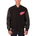 Men's JH Design Black/Charcoal Detroit Red Wings Wool & Leather Front Hit Reversible Jacket