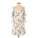 Saks Fifth Avenue Casual Dress - Shift V-Neck 3/4 sleeves: Yellow Print Dresses - Women's Size Small