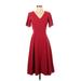 H&M Casual Dress - A-Line V Neck Short sleeves: Burgundy Solid Dresses - Women's Size 0