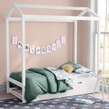 Adama Twin Solid Wood Canopy Bed w/ Trundle by Mack & Milo™ kids Wood in White | 82.5 H x 42 W x 79 D in | Wayfair 7F23D171CEBC428E89A749434764D044