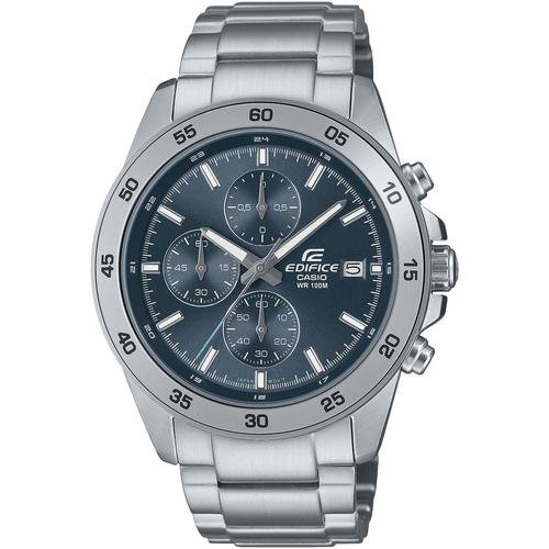 Chronograph CASIO EDIFICE Armbanduhren silberfarben (edelstahlfarben-blau) Herren Quarzuhr, Armbanduhr, Herrenuhr, bis 10 bar wasserdicht, Stoppfunktion