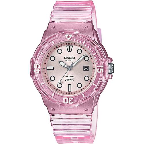 Quarzuhr CASIO TIMELESS COLLECTION Armbanduhren rosa (rosa, transparent) Kinder Armbanduhr, Mädchen, bis 10 bar wasserdicht, Leuchtzeiger