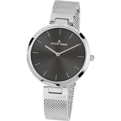 Quarzuhr JACQUES LEMANS "Milano", silber (silberfarben, dunkelgrau), Armbanduhren, Damen, Armbanduhr, Damenuhr, gehärtetes Crystexglas, Edelstahlarmband Image
