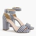 J. Crew Shoes | J. Crew Womens 8.5 Heel Striped Strappy Block High Sandal 8.5 Open Toe Nautical | Color: Blue/White | Size: 8.5