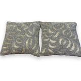 Anthropologie Accents | Anthropologie Set Of Two ( 2 ) Beaded Accent Pillows Silver Silk Backed Square | Color: Gray/Silver | Size: Os