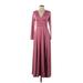 Anrabess Cocktail Dress - A-Line V Neck 3/4 sleeves: Burgundy Solid Dresses - New - Women's Size Small