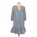 J.Crew Casual Dress - DropWaist V-Neck 3/4 sleeves: Blue Print Dresses - Women's Size Small