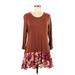 LOGO by Lori Goldstein Casual Dress - A-Line Scoop Neck 3/4 sleeves: Brown Print Dresses - Women's Size Medium