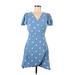 Paige Casual Dress - Mini V Neck Short sleeves: Blue Print Dresses - Women's Size Large