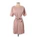 Express Outlet Casual Dress - Mini Scoop Neck Short sleeves: Tan Print Dresses - New - Women's Size Small