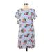 Gibiu Casual Dress - Mini High Neck Short sleeves: Blue Floral Dresses - New - Women's Size Medium