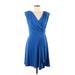 AGB Casual Dress - A-Line V-Neck Sleeveless: Blue Print Dresses - Women's Size Medium