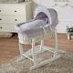FYLO Grey Waffle White Wicker Moses Basket and White Rocking Stand