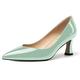 SHOWFOREST Women Slip On Pointed Toe Bridal Patent Mid Heel Dress 2.5 Inch Kitten Court Shoes Turquoise Size 7.5