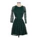 Abercrombie & Fitch Casual Dress - Fit & Flare: Green Damask Dresses - Women's Size X-Small