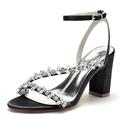 FGRID Women's Chunky Block Heel Bridal Shoes Peep Toe Rhinestone Slingback Dress Pumps Elegant Ankle Strap Wedding Prom Party Sandals,Black,7 UK