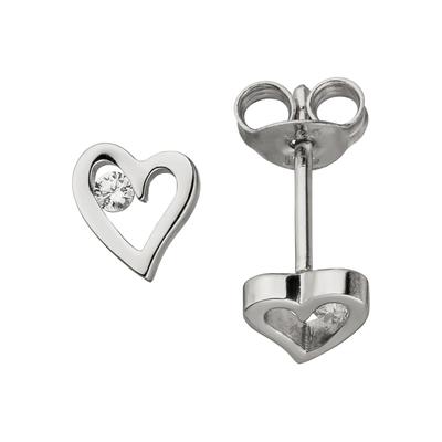 Paar Ohrstecker JOBO "Herz", silber (silber 925, weiß), Ohrringe, Damen, Silber 925 (Sterlingsilber), 925 Silber mit Zirkonia Image