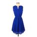 Monteau Casual Dress - Mini V Neck Sleeveless: Blue Print Dresses - Women's Size Small