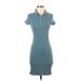 Madewell Casual Dress - Sweater Dress Collared Short sleeves: Teal Dresses - Women's Size Small