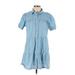 Planet Gold Casual Dress - Shirtdress Collared Short sleeves: Blue Print Dresses - Women's Size Large