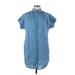 Madewell Casual Dress - Shift High Neck Short sleeves: Blue Solid Dresses - Women's Size X-Small