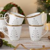 Noritake Charlotta Holiday Tree Coffee Mugs, 12 oz. Porcelain/Ceramic in Brown/White/Yellow | 4 H x 3.75 W in | Wayfair 1716-502F