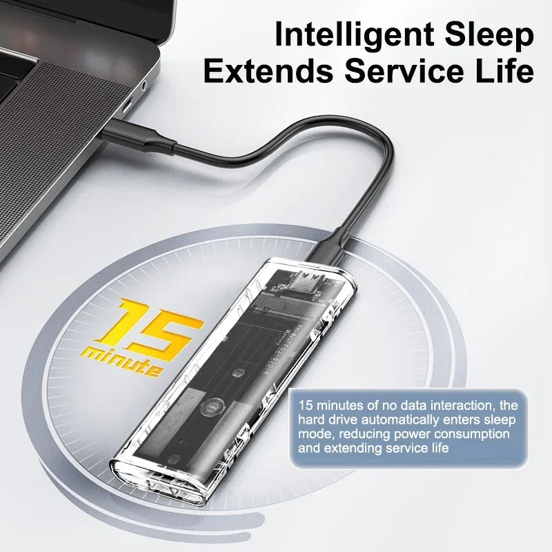 M.2 SSD-Gehäuse NGFF SATA-Festplattenbox Typ C USB 3.1 Transparentes externes SSD-Gehäuse für 2230 2242 2260 2280 NGFF M.2 Festplattengehäuse Image