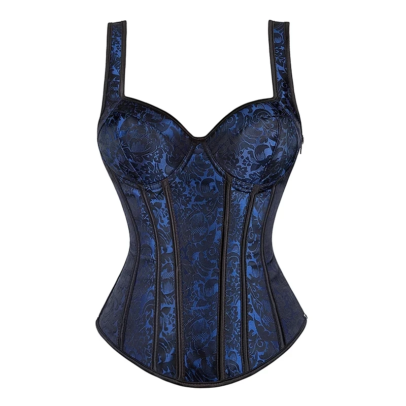 Sexy Frauen Korsett mit Trägern schwarz Über brust Korsett plus Größe Blumen Jacquard Korsetts Reiß verschluss Top Gothic Steampunk Korsett Bustier Image