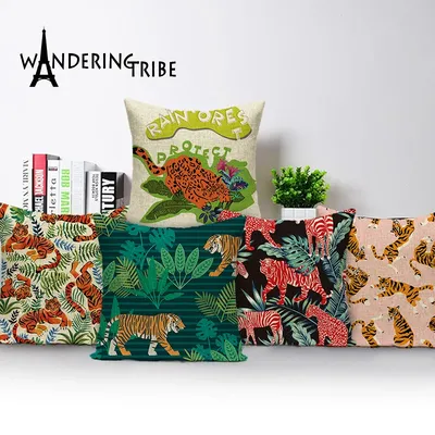 Tier Dekorative Kissen fall Sofa Tiger Grünen Wald Kissen Abdeckung Dschungel Pilow Home Decor Image